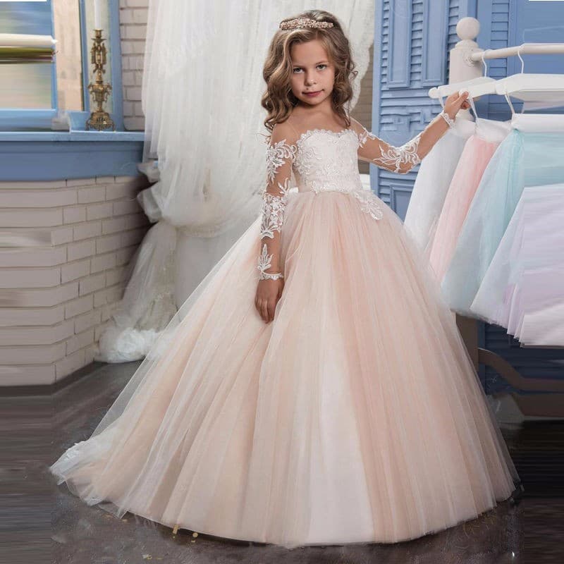 Princess Skirt Children's Dress Long Train Piano Performance Wedding Dress Puffy Skirt European and American Style Girls Dress