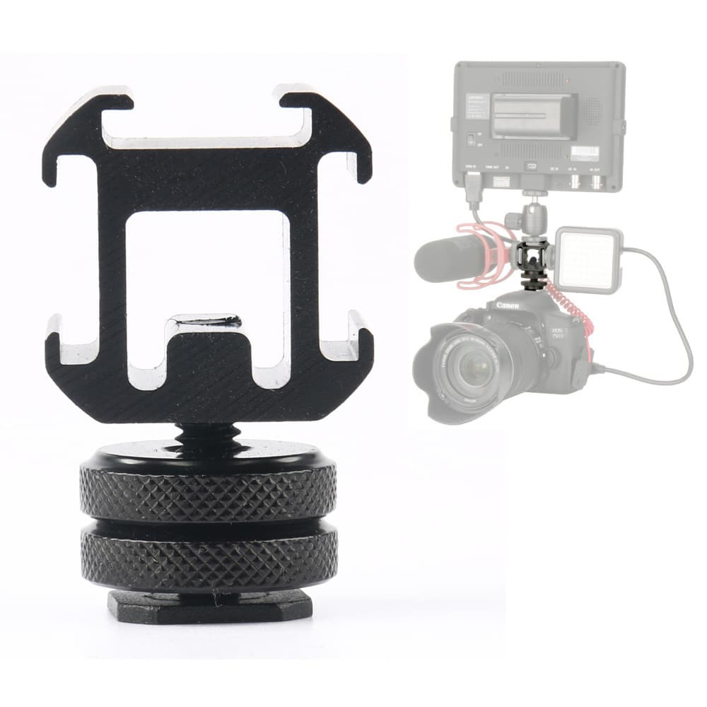 Camera Triple Hot Shoe Base for Fill Light, Microphone, Monitor Multi-function Splitter Base