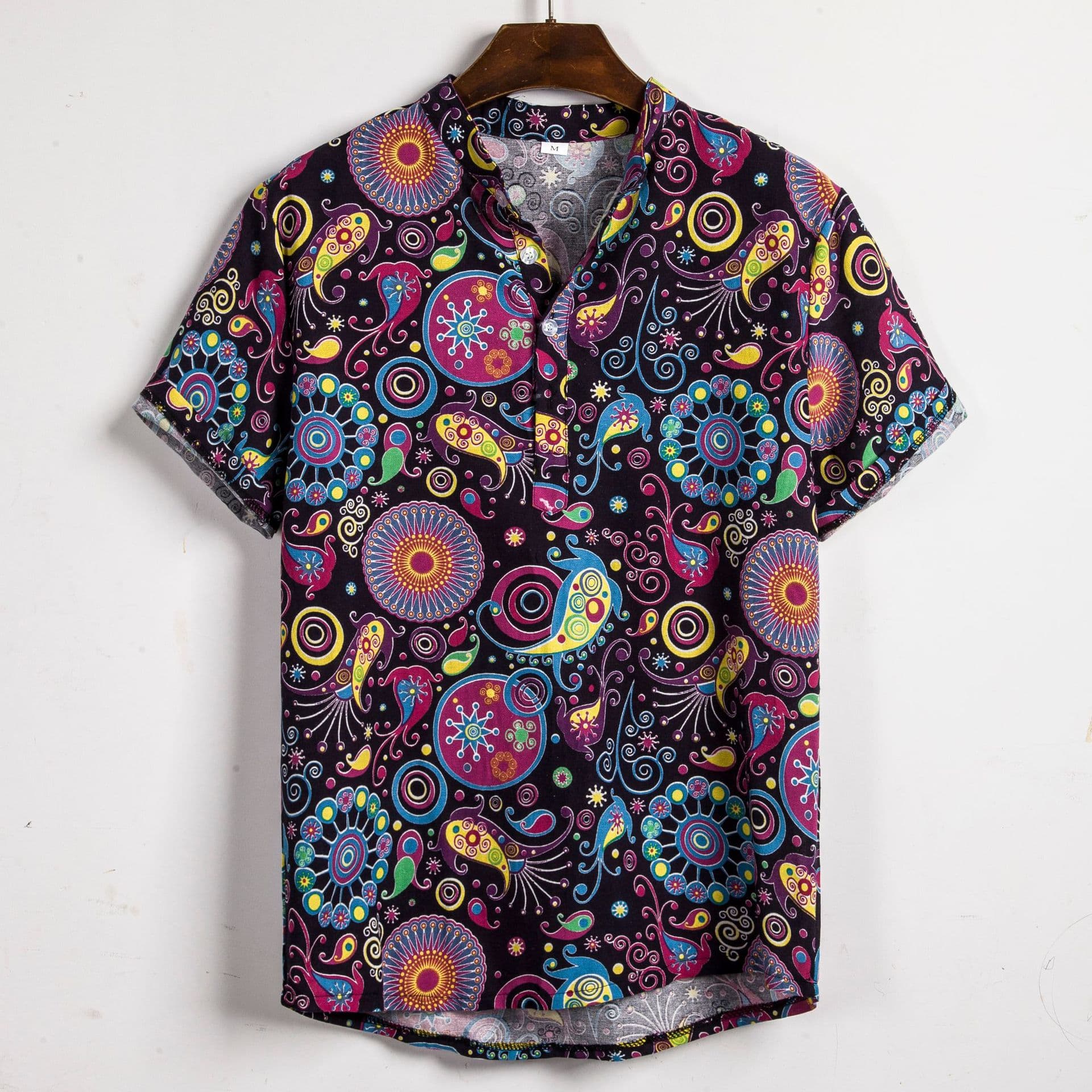 Men's Short Sleeve Floral Print Beach Shirt Casual Loose Fit Summer Shirt Printed Pure Color Lightweight Shirt for Youth