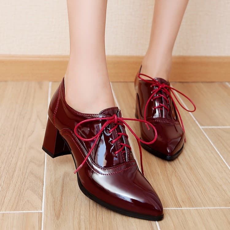 Oversized Women's Deep Mouth Flats, Extra Large Sizes 40-48, Brogue British Style High Heels Chunky Heels