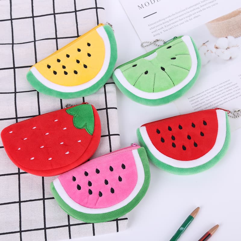 Korean Style Cute Storage Pouch Fruit Cartoon Plush Coin Purse Small Semicircular Key Bag Watermelon Bag Wholesale