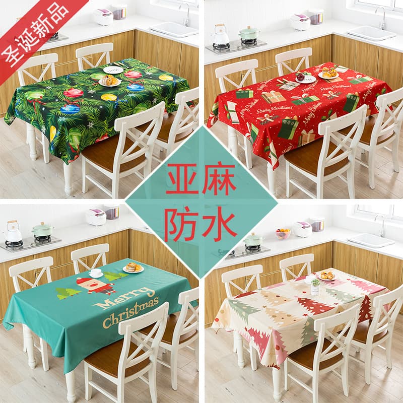 Amazon Cross-border Christmas Tablecloth Home Decoration Linen Waterproof Tea Table Cloth Christmas Table Setting Dining Cloth