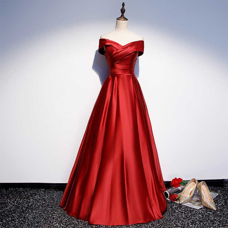 Red Toast Dress Bride 2024 Wedding New Summer One-Shoulder Noble Gown Simple and Elegant Slim-Fit Slimming
