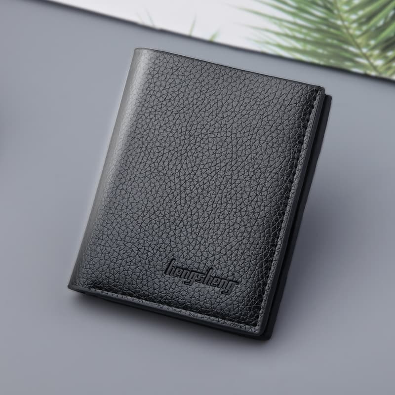 Men's Short Wallet, Vertical Thin Style, Fits Driver's License, Dollar Bills, Mini Leather Wallet