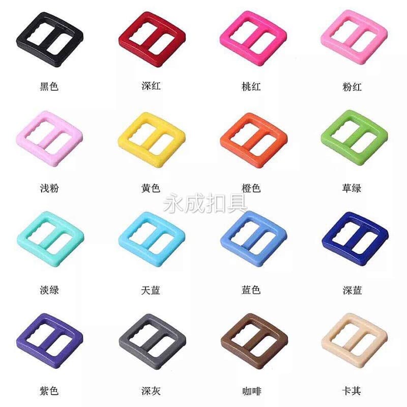 Manufacturer's adjustable pet collar buckle, colored plastic D-ring buckle, three-position buckle, suitable for sizes 10-25.