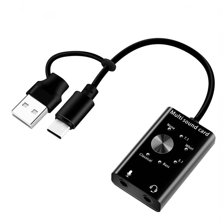 Type-C to Audio Adapter with Multiple Sound Effects, Clear and Crisp Rotation, Strong Bass Impact, 6 Sound Modes.