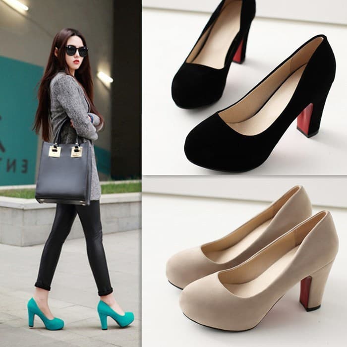 Zuluyuan Export Shallow Mouth Black Mid Heel Professional Platform High Heel Shoes for Women Autumn 2018 New Chunky Heel Round Toe Matte