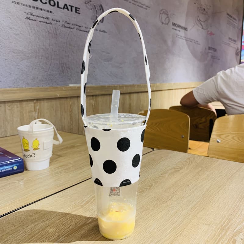 Beverage tote bags, polka dot cup sleeves, polka dot canvas tote bags, circle milk tea sleeves, coffee shaker cup bags