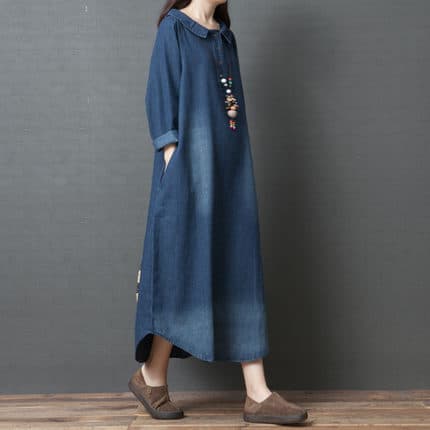 New Autumn 2019 Korean Loose Plus Size Women's Fashion Comfortable Denim Shirt Dress with Fringe Long Sleeves