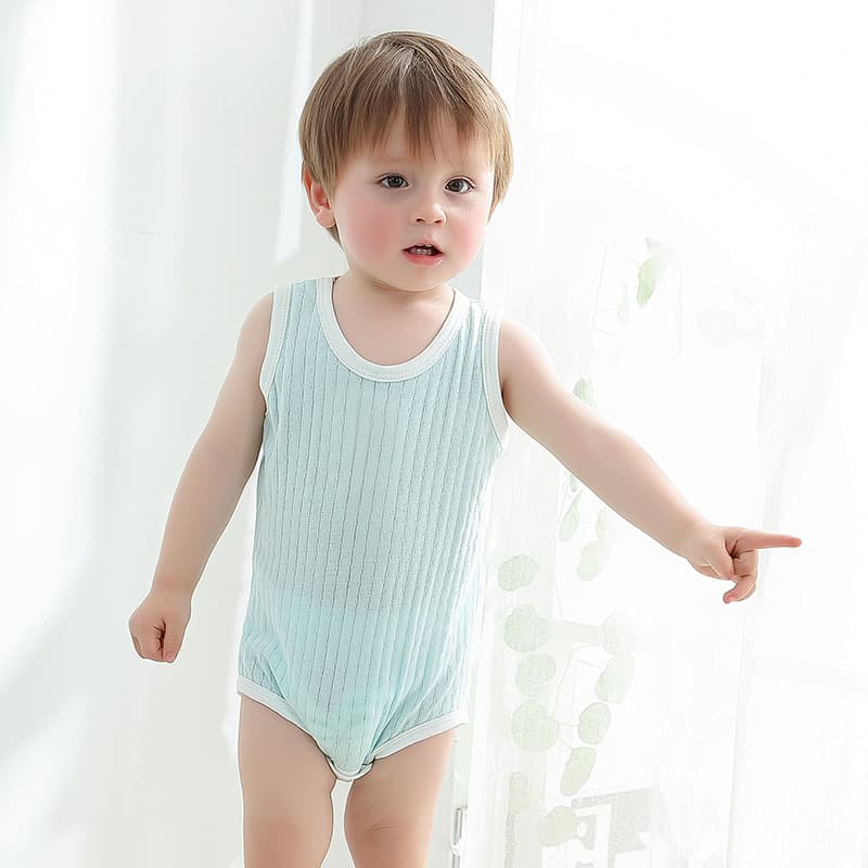 Summer knitted cotton thin baby jumpsuit, baby sleeveless jumpsuit, newborn vest triangle crawler suit