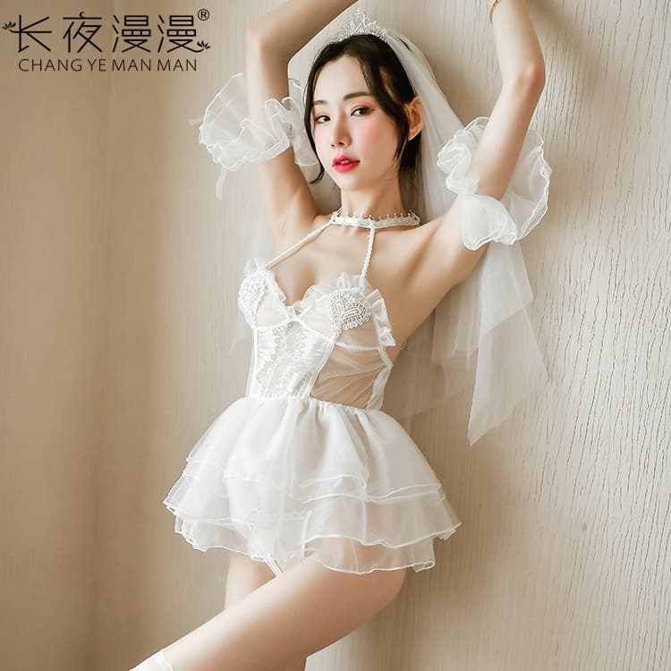 Long Night Sexy Lingerie Feminine Temptation Transparent White Wedding Dress Bridal Suit Manufacturer Shipping 1514