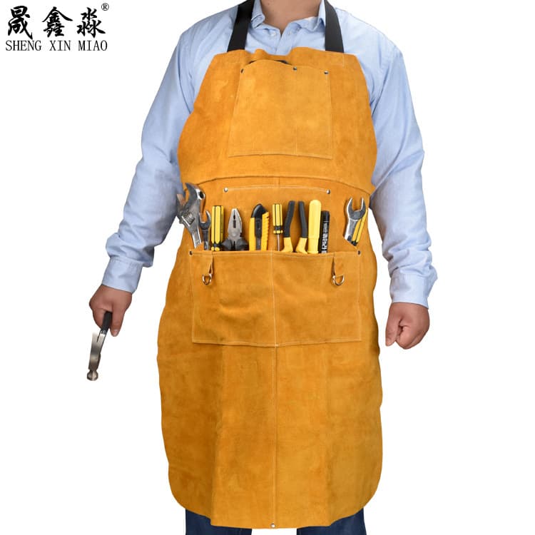 Amazon Style Woodworker Apron Genuine Leather Wear-resistant Heat-insulating Welding Protection Apron Gardening Storage