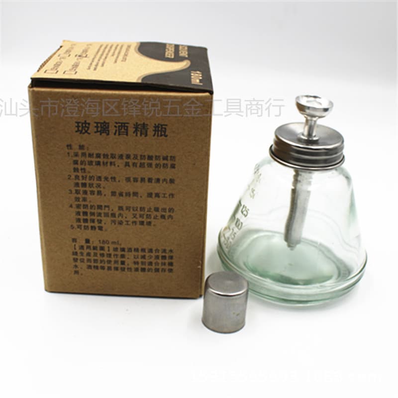 180ml Glass Alcohol Bottle Press-type Liquid Bottle for Circuit Board Cleaning with Metal Tip, White Spirit Bottle Thinner Bottle Alcohol Bottle