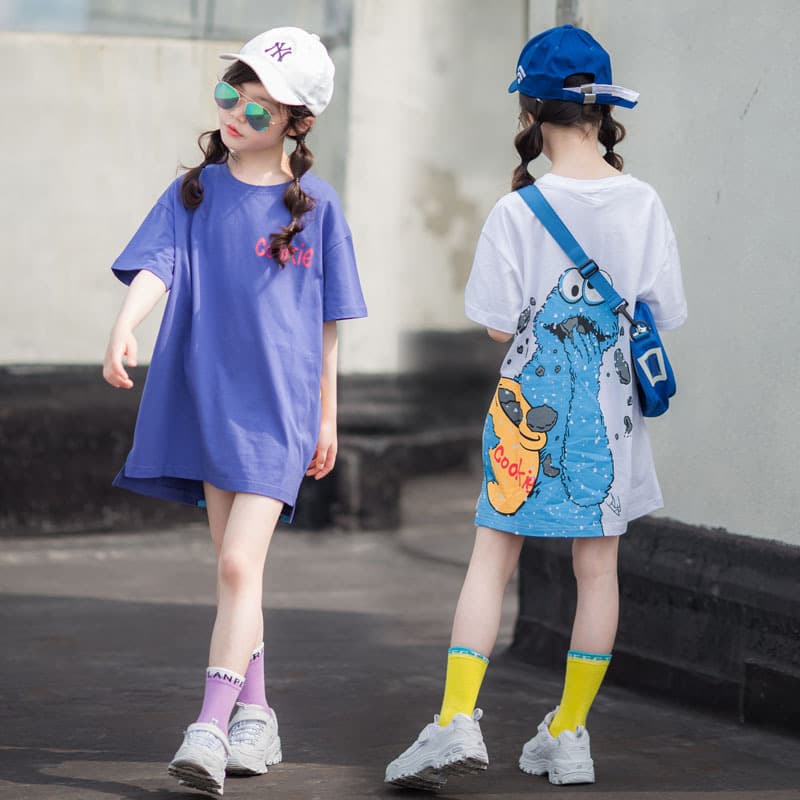 Girls T-Shirt Summer 2024 New Big Girl Short Sleeve Fashionable Korean Style Children's Cotton Top Family Matching Set