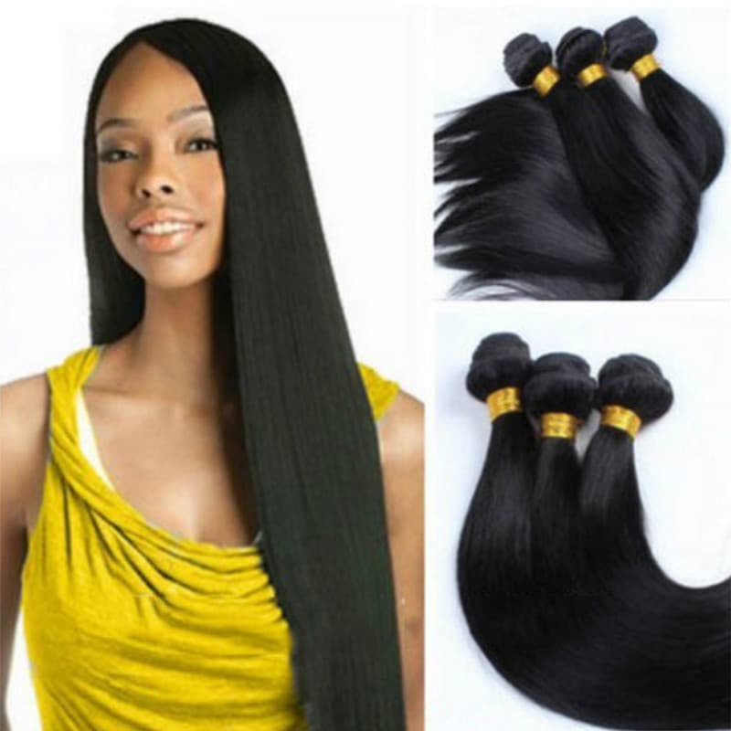 African Style Women's Synthetic Hair Extensions Realistic Human Hair Bundles Straight Hair Weave 100g Heat Silk Material