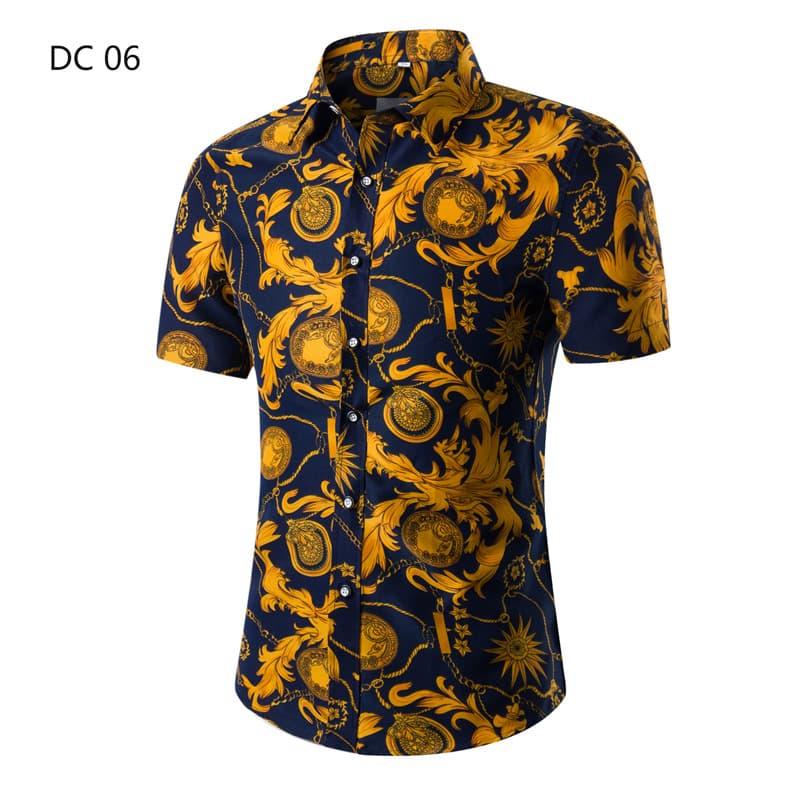 Men's short sleeve cotton floral shirt men's dress shirts