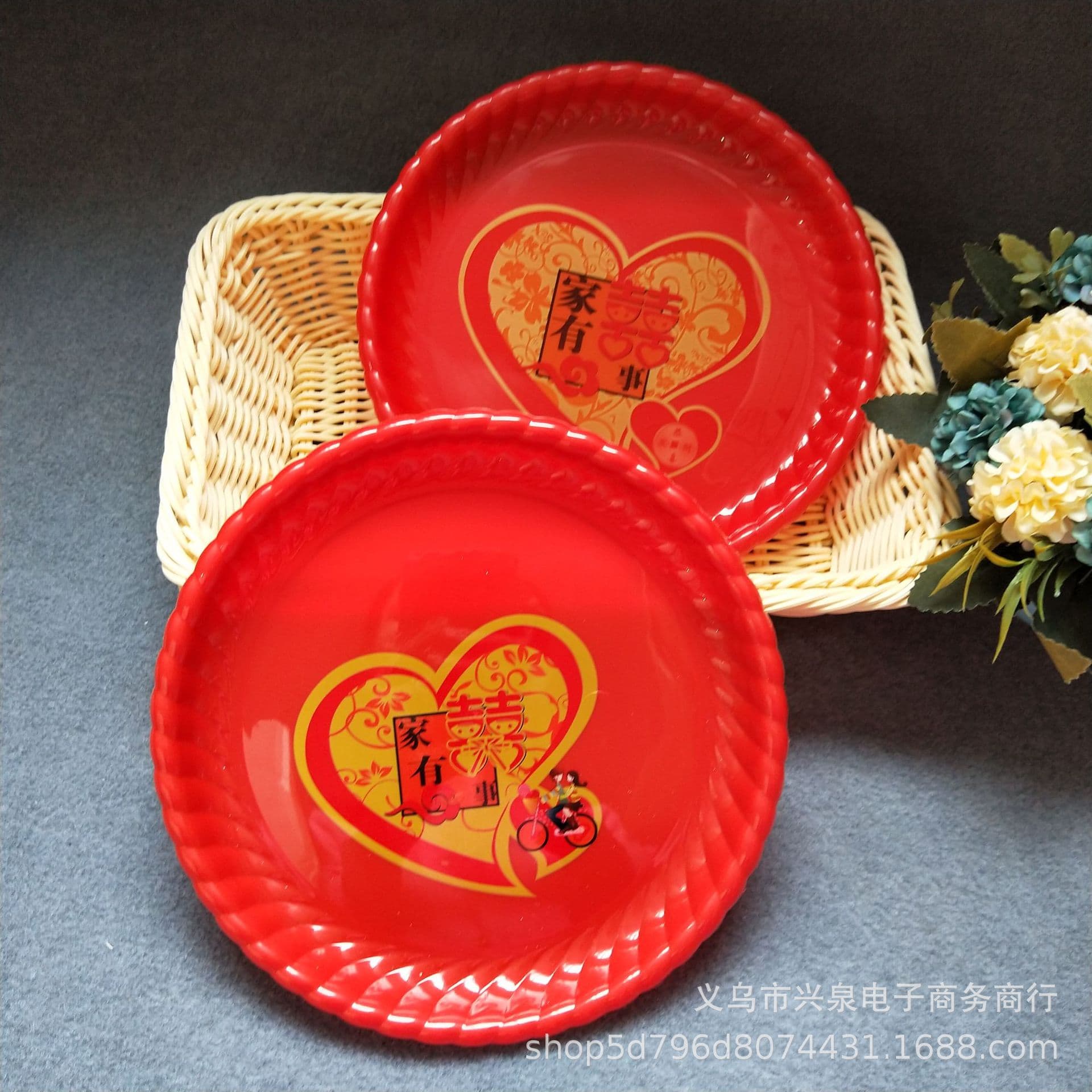 017 Red Fruit Plate, $1-$2 Store New Model Dish for Snacks and Candy