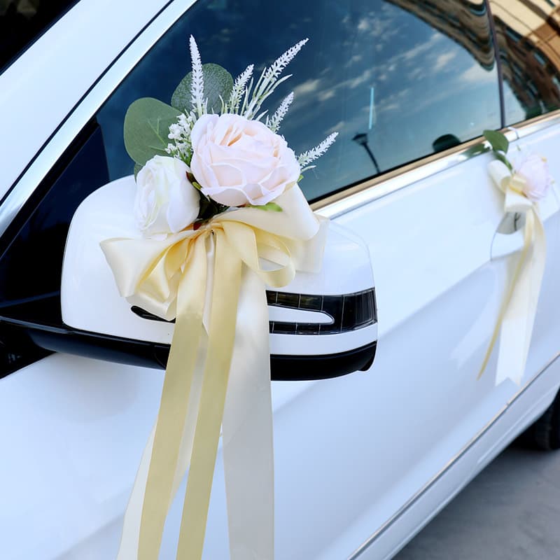 Wedding Car Rearview Mirror Door Handle Accent Decorations Artificial Rose Wedding AliExpress Amazon Cross-Border Goods