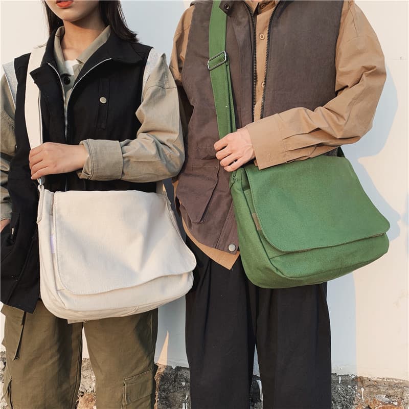 Hong Kong style artsy casual men's bag, trendy workwear canvas small crossbody bag, street fashion shoulder bag, Japanese style messenger bag for women
