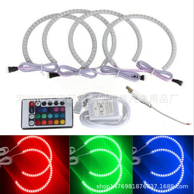 Remote Control Full Color RGB Angel Eyes Compatible with BMW E36 E46 7-Color Angel Eyes 131*4 Opening 168LED
