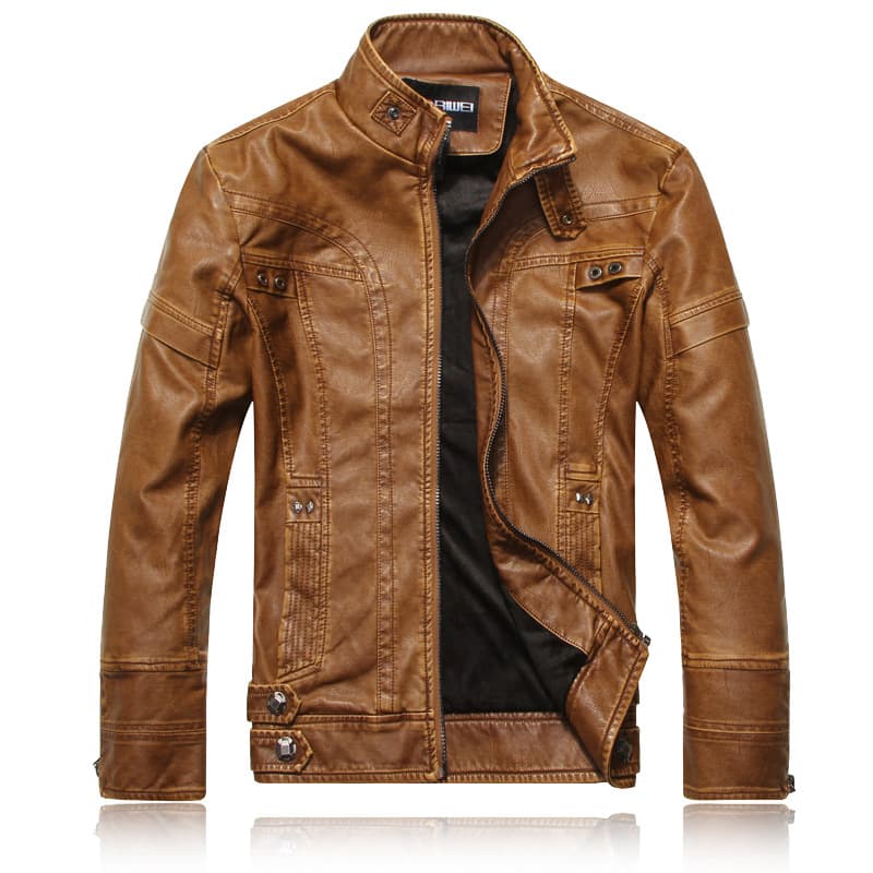 Cross-border men's leather jacket, autumn and winter, middle-aged and elderly PU leather jacket, stand-up collar, fleece-lined, thickened motorcycle trendy coat, foreign trade.
