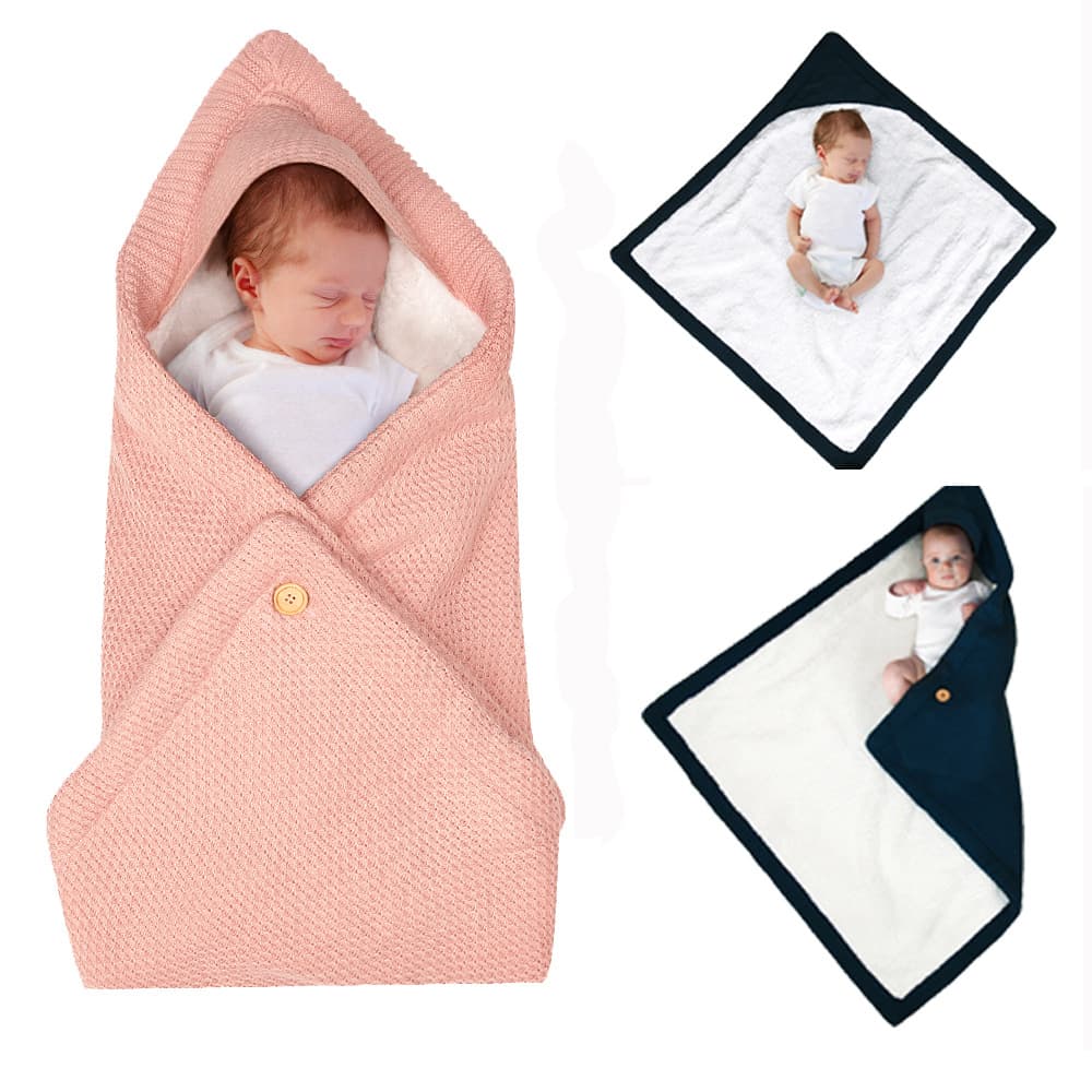 Ins Hot-Selling Baby Jacquard Fleece-Lined Sleepsack Multi-Purpose Stroller Thickened Knitted Stroller Button Sleepsack Blanket