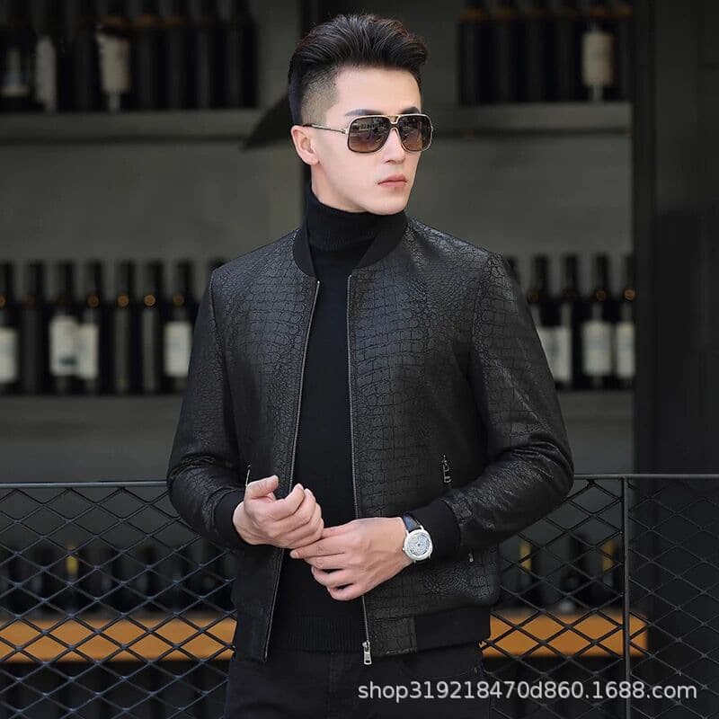 New Haining Genuine Leather Jacket for Men Baseball Style Sheepskin Coat Casual Motorcycle Short Fur 19