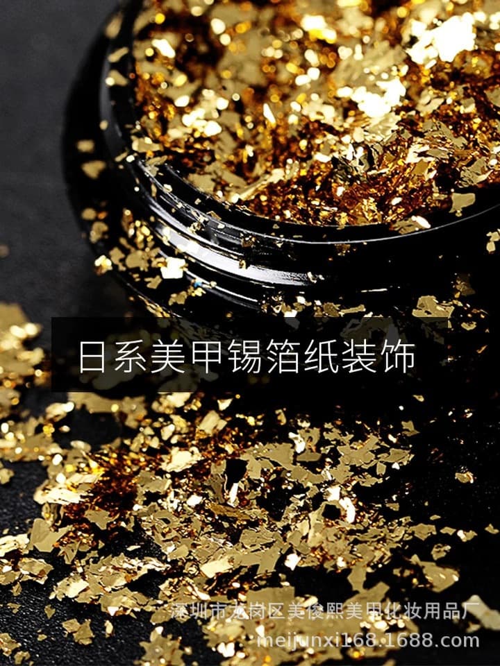 New Japanese-Style Nail Art Gold Foil Paper, Gold and Silver Foil Flakes Crystal Gel Nail DIY Decoration Tin Foil Paper