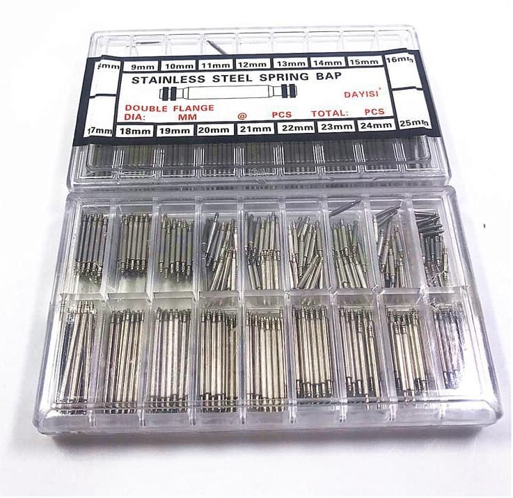 Watch Repair Tool Accessory Kit - Spring Bars, Watch Pins, Fixed Shafts, Sizes 8MM-25MM, 360-Piece Box