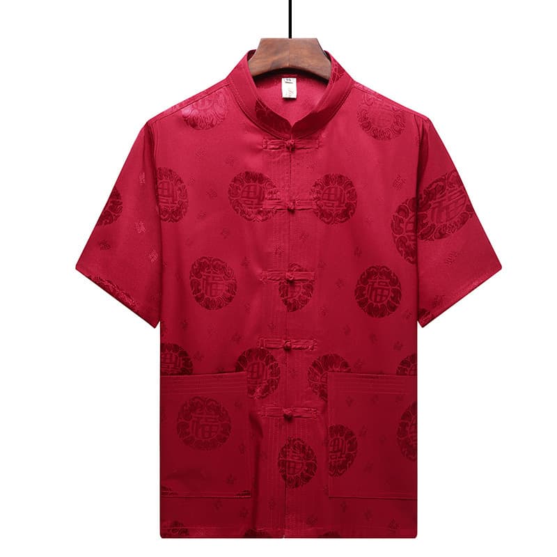 Middle-aged and Elderly Men's Summer Short-sleeve Tang Suit Jacket Chinese-style Thin Dad Outfit Chinese-style Top Large Size Birthday Celebration New