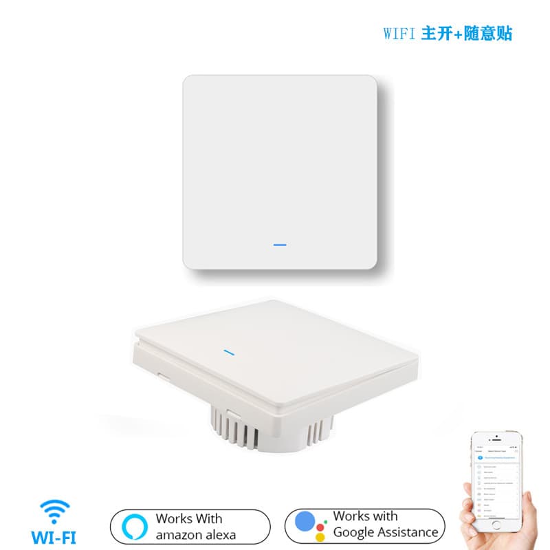 WiFi wireless wall switch, wirelessly controlled by mobile phone, can be easily mounted on a panel without wiring, dual-control 1-way smart switch