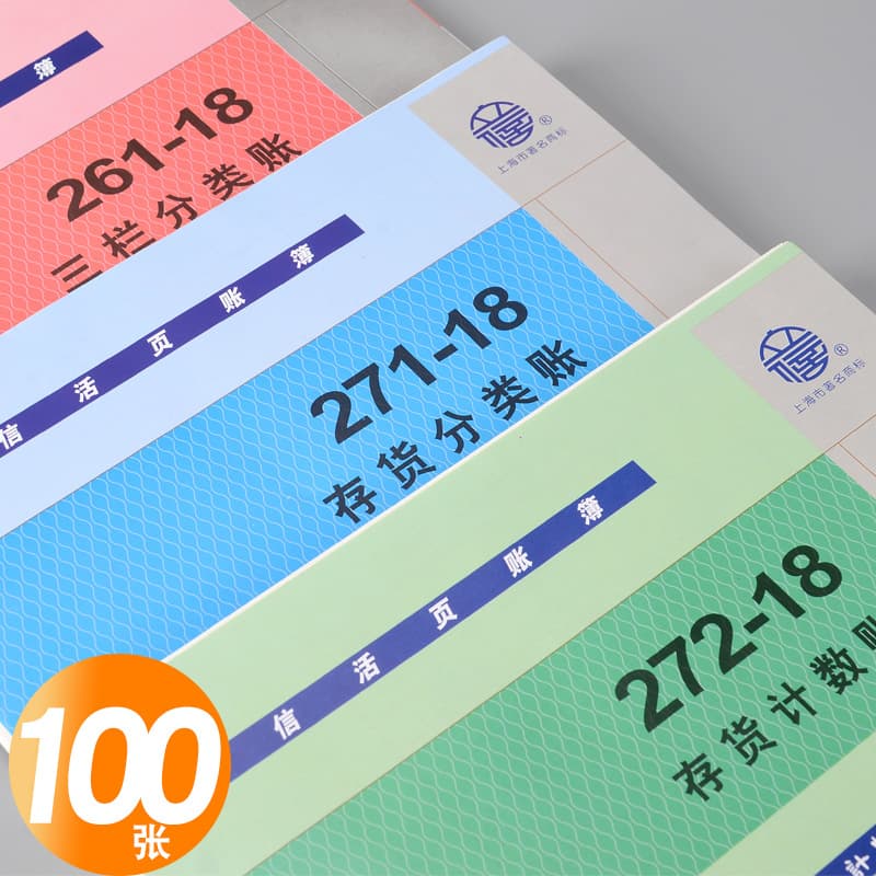 Lixin 271-18 inventory ledger, 261 three-column detail account, 272 multi-column loose-leaf account book