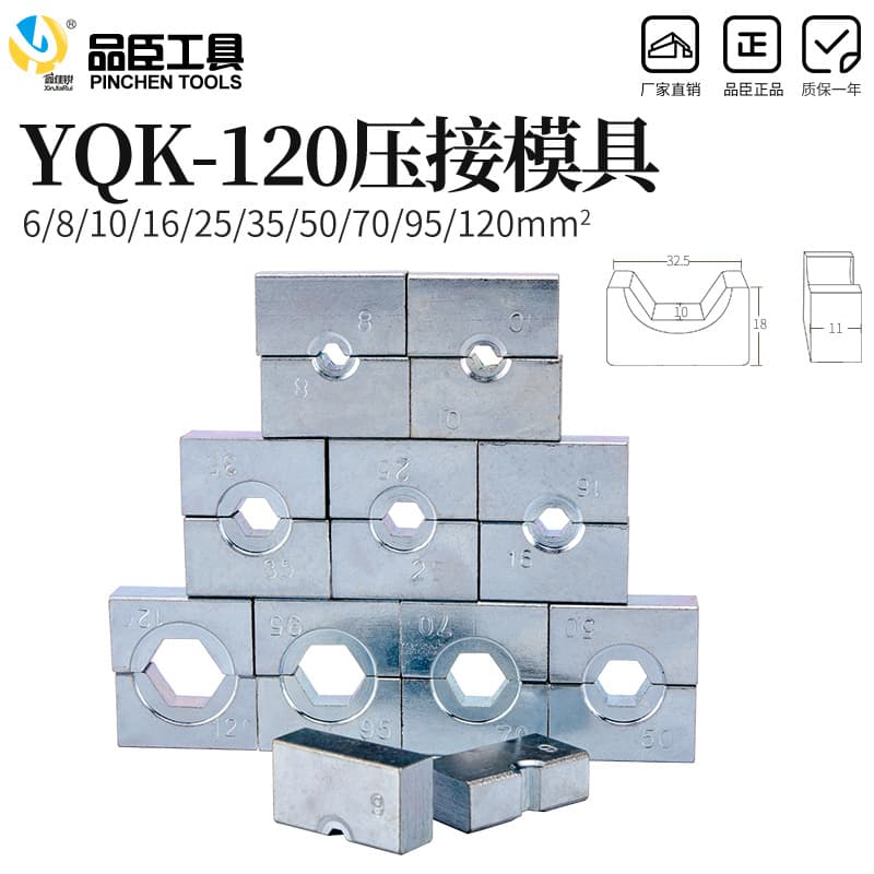 Manual Hydraulic Cable Cutter YQK-120 with a set of 6-120mm hexagonal dies, optional modules available.