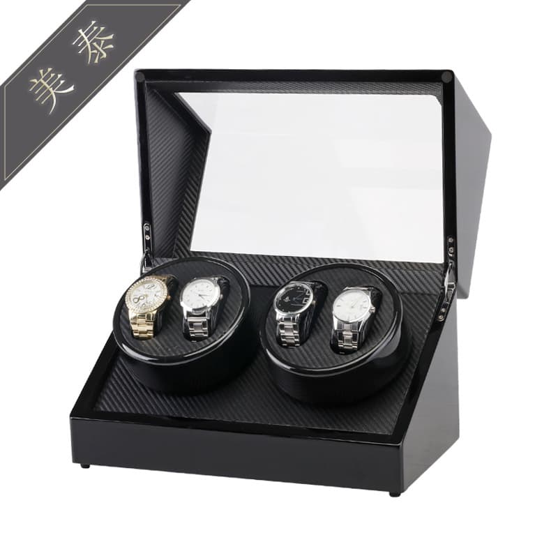 Electric Oscilloscope Black Baking Paint Double Head 4 Position Carbon Fiber Motor Box Automatic Winding Watch Box Wooden Material