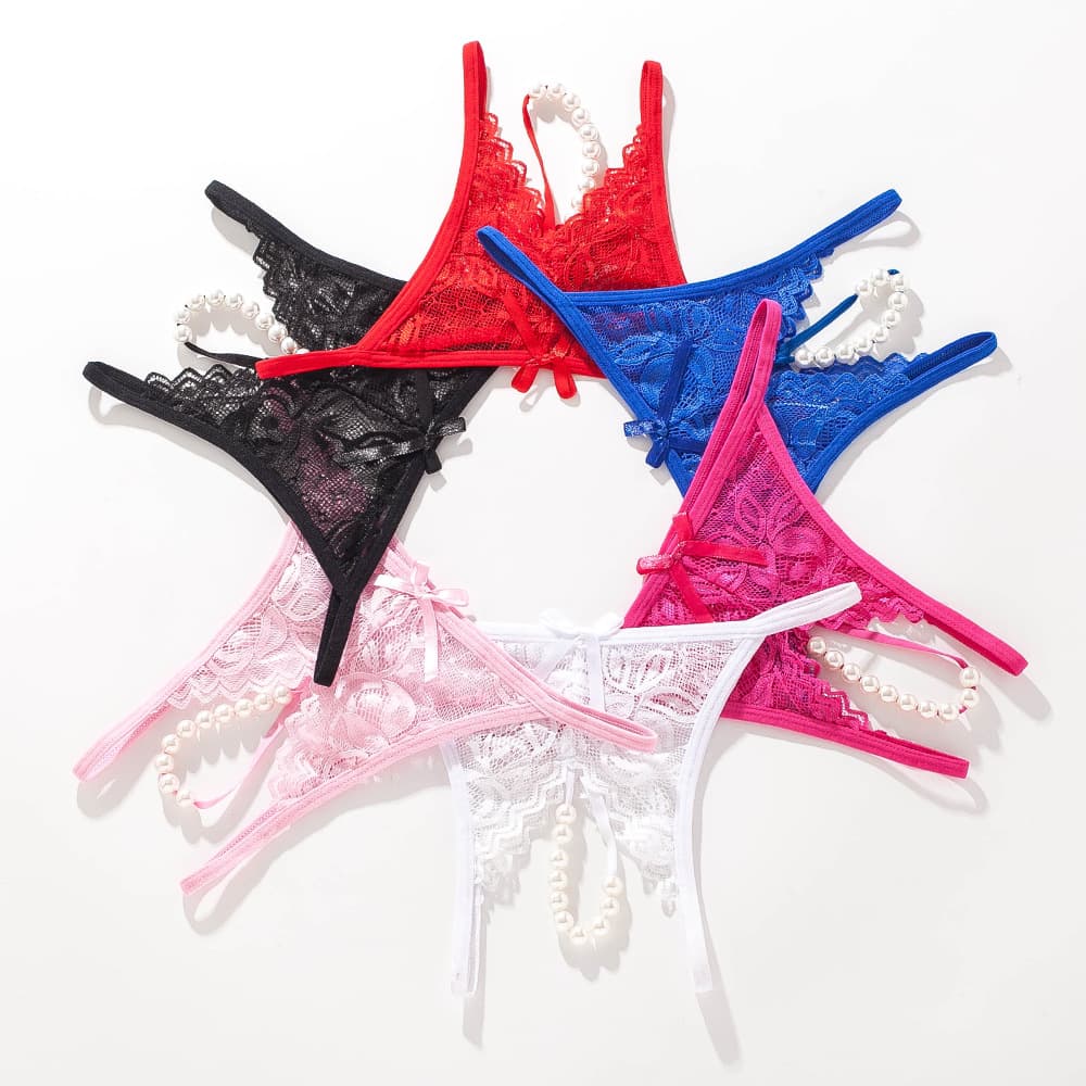 Hot pearl massage erotic panties, sexy women's open-crotch lace transparent thong, Exotic Panties.