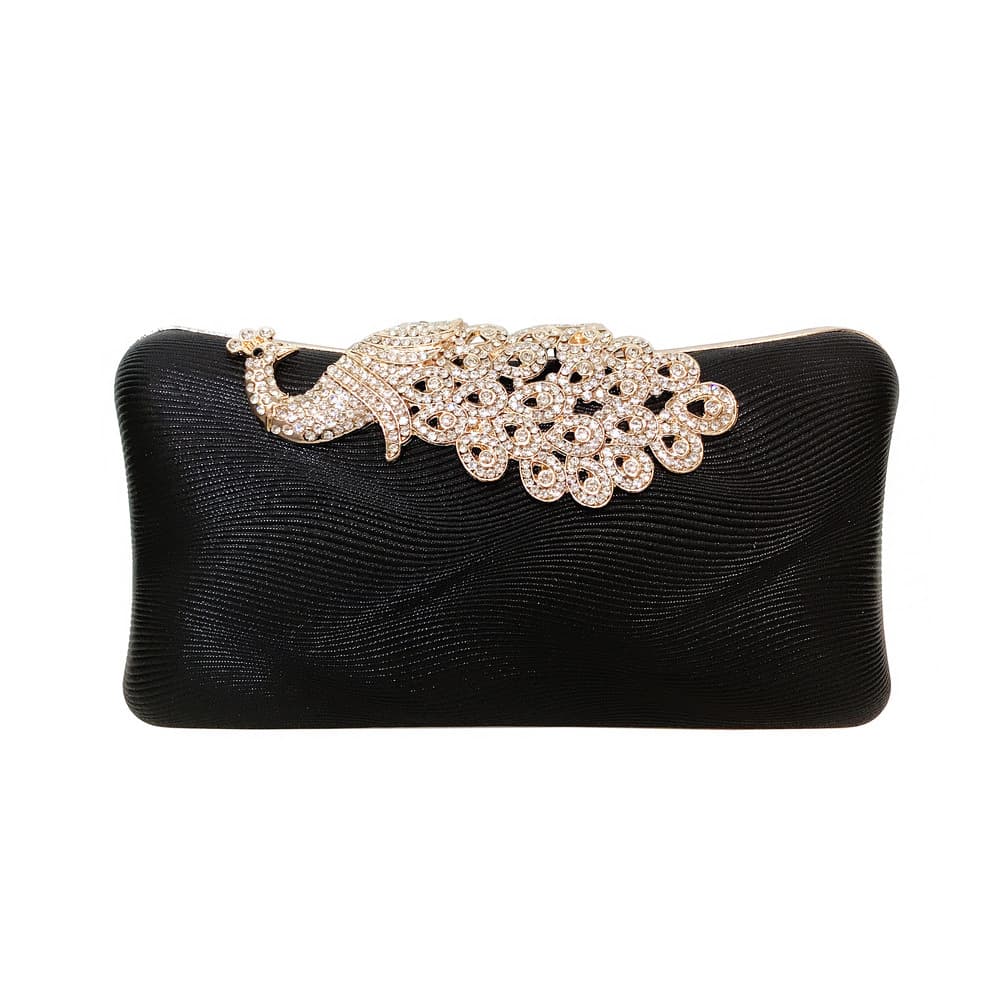 PU Leather Evening Bag, Women's Rhinestone Clutch, Peacock Banquet Small Square Crossbody Bag for Export