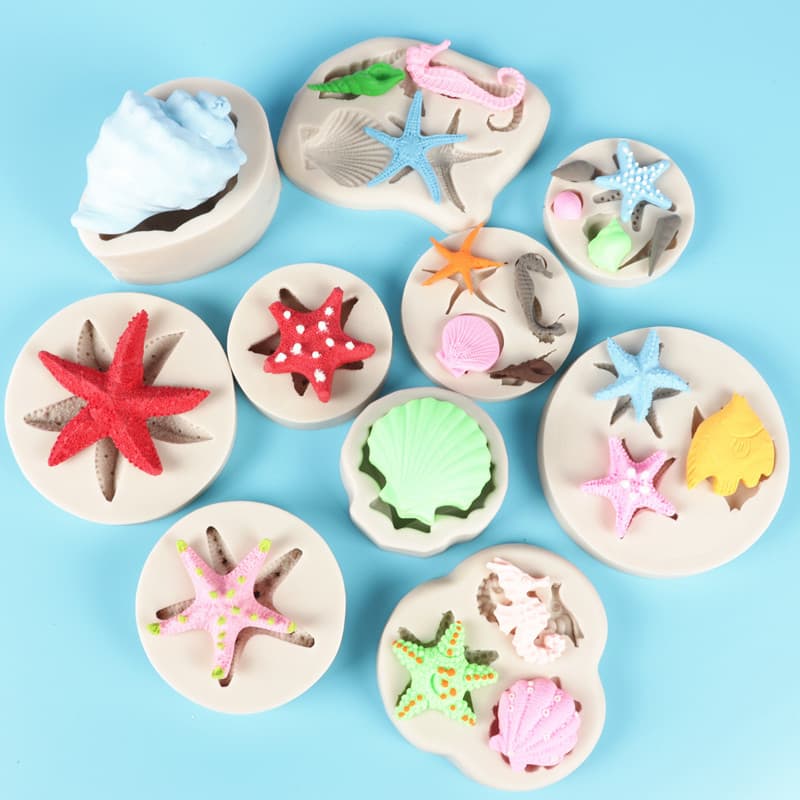 Cake Mold Ocean Shell Scallop Fondant Silicone Mold Conch Starfish Chocolate Silicone Mold Epoxy Resin Mold