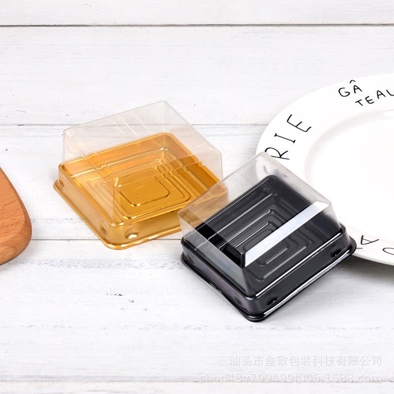 Square Transparent Lid and Base 50 80 100g Mooncake Box Snow Skin Mooncake Glutinous Rice Cake Packaging Box Black Gold Wholesale