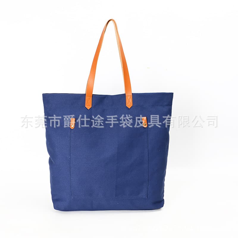 Creative Eco-friendly Cotton Shoulder Bag, Blue Cotton Student Tote, PU Handled Shopping Bag