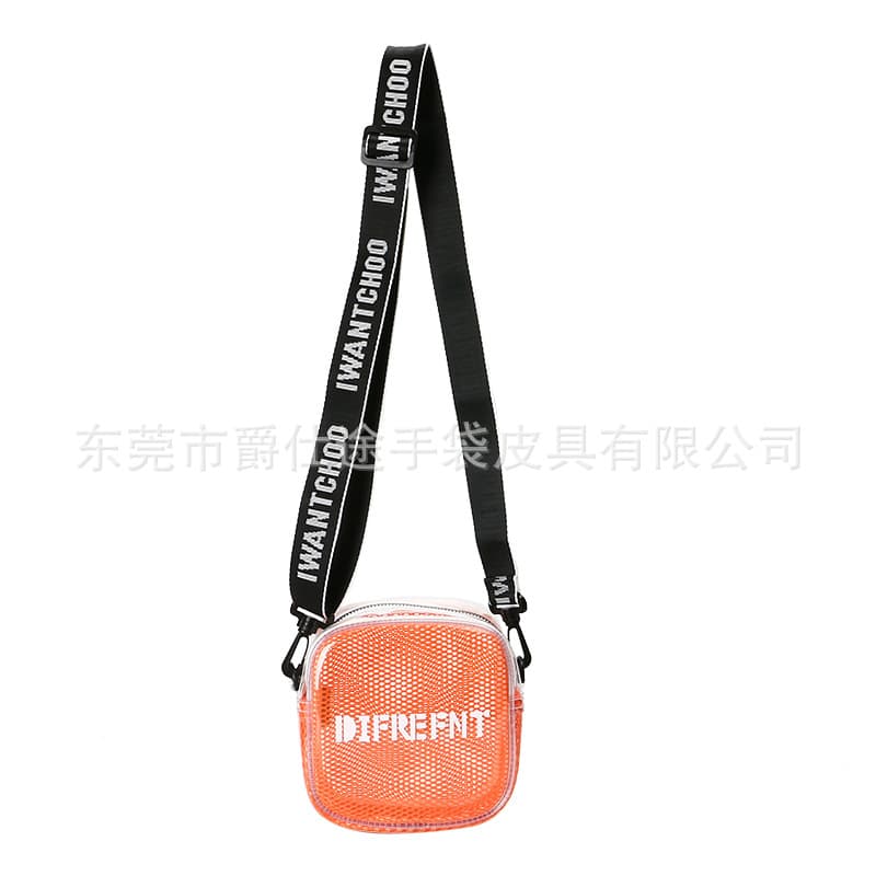 New Korean Style Transparent PVC Shoulder Bag, Creative Yellow Mesh PVC Crossbody Bag, Dongguan Factory Custom LOGO