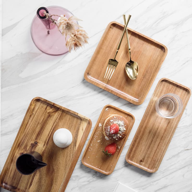 Cross-border wooden home wooden simple rectangular tray wooden cup holder hotel bread tray storage tray meal tray tray