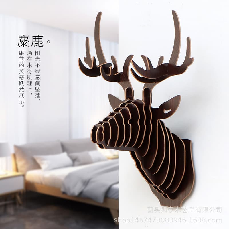 Nordic Style Wooden Deer Head Wall Decorations Living Room Entrance Wall Decorations Animal Head Wall Art European Style Home Decor