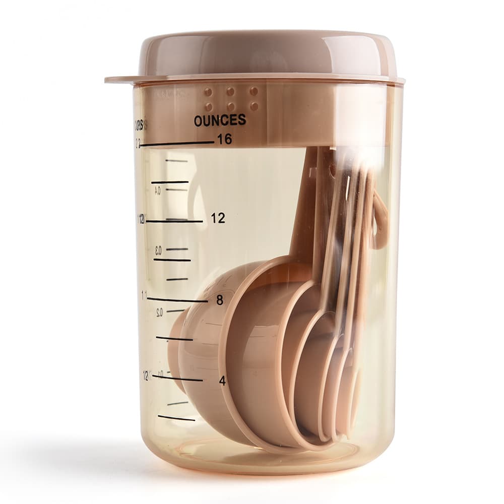 Wholesale Kitchen Baking Plastic Measuring Spoon 7-Piece Set with Graduated Transparent Measuring Cup with Lid