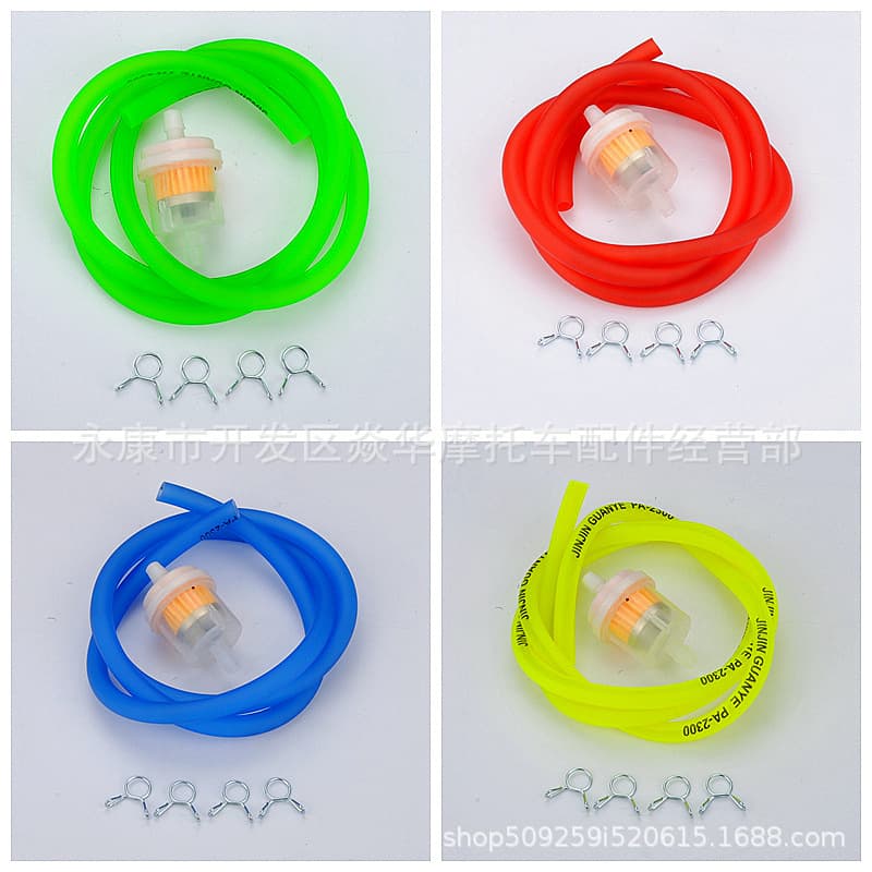 Universal Colored Oil Hose + Oil Filter + Clamp for Motorcycle Scooter Off-Road Vehicle ATV, Oil and High Temperature Aging Resistant