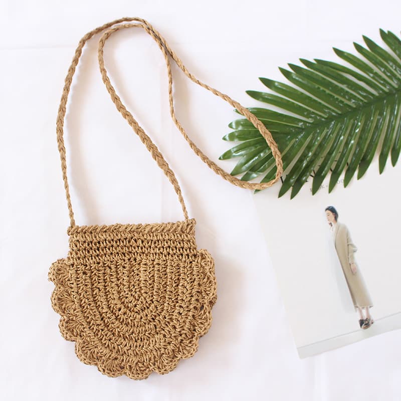New Woven Straw Shoulder Crossbody Bag for Women, Beach Bag, Japanese and Korean Simple Literary Fresh Straw Bag Small