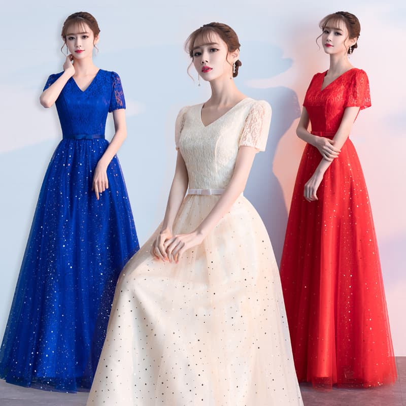 Chorus Performance Evening Dress 2023 New Spring Short Sleeve Long Dress Student Graduation Attire Gown