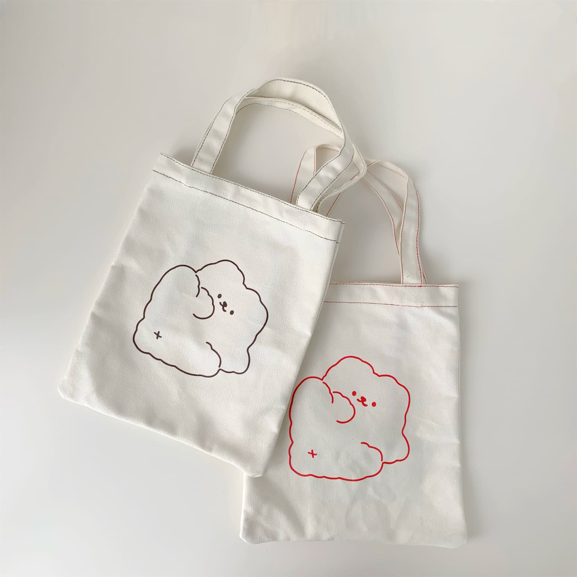 Canvas Bear Tote Bag Cute All-Cotton Storage Shoulder Bag Simple Student Canvas Small Bag