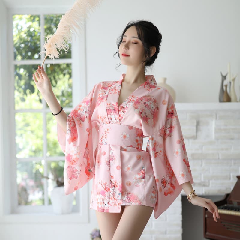 Sexy lingerie uniform dress sexy Japanese printed bathrobe kimono hot temptation see-through suit dropshipping