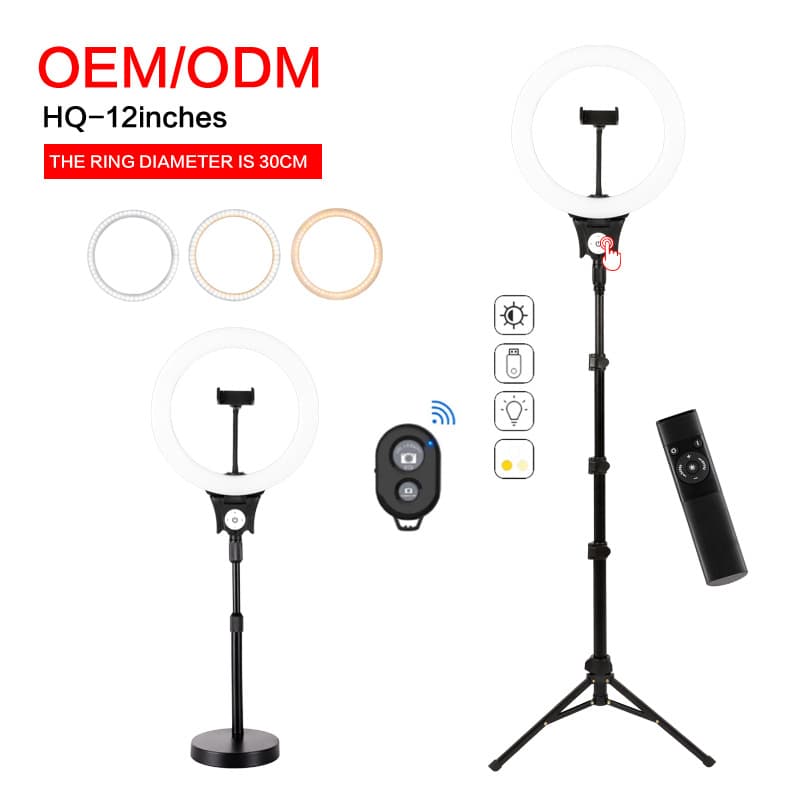 HQ-12-inch Beauty Light Ring Light for Live Streaming, Floor Stand Tripod 30cm Ring Light