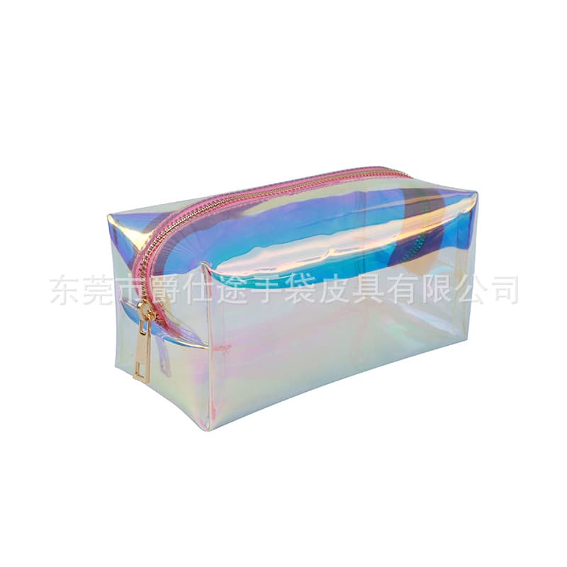Xiaohongshu Same Style Holographic PVC Zipper Fabric Waterproof Laser PVC Makeup Bag Travel Cosmetic Storage Bag